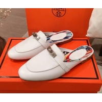 New Design Hermes Classic Kelly Calfskin Flat Mules H031307 White 2020