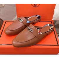 Good Taste Hermes Classic Kelly Calfskin Flat Mules H031307 Brown 2020