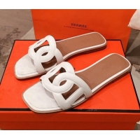 Low Price Hermes Aloha Calfskin Fringe Flat Slide Sandal H031409 White 2020