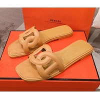 Best Price Hermes Aloha Calfskin Fringe Flat Slide Sandal H031409 Yellow 2020