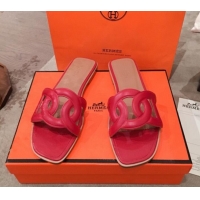 Good Quality Hermes Aloha Calfskin Fringe Flat Slide Sandal H031409 Red 2020