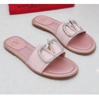 Best Design Valentino VLogo Silk Flat Slide Sandals V01054 Pink