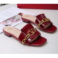 Low Price Valentino Patent Leather Vlogo Chain Flat Slide Sandals V10116 Burgundy