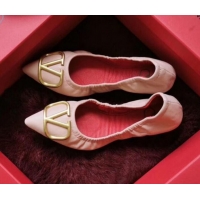 Pretty Style Valentino VLogo Leather Flat Ballerinas V22629 Pink