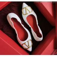 Best Luxury Valentino VLogo Leather Flat Ballerinas V22629 White