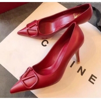 Top Quality Valentino VLogo Calfskin Pointed Toe Mid-Heel Pump V23101 Red