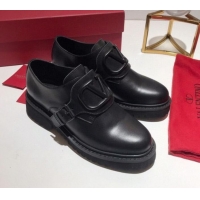 Low Cost Valentino Calfskin VLogo Buckle Loafers V30317 All Black 2020