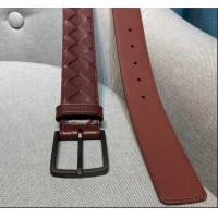 Reproduction Bottega Veneta Woven Leather Belt Width 35mm with Matte Frame Buckle BV11542 Burgundy