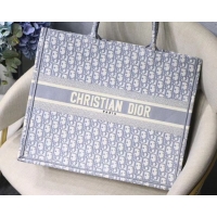 Top Quality Dior Book Tote Bag in Oblique Embroidery Canvas M930 Gray