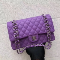 Good Price CHANEL Classic Handbag Lambskin purple 1112 & Silver-Tone Metal