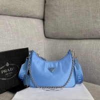 Spot Low Cost Prada Nylon Shoulder Bag 91277 light blue