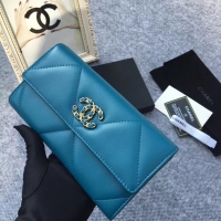 Buy Discount Chanel sheepskin & Gold-Tone Metal Wallet AP0955 blue