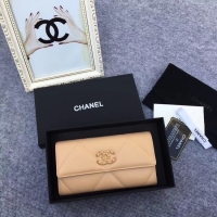 Cheap Classic Chanel sheepskin & Gold-Tone Metal Wallet AP0955 apricot