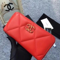 Cheapness CHANEL 19 sheepskin & Gold-Tone Metal Wallet AP1063 red