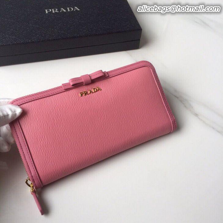 Unique Imitation Prada Leather Large Zippy Wallets 1ML506 pink