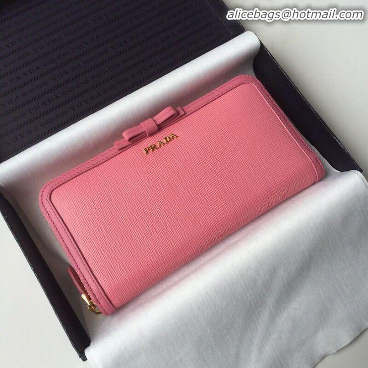 Unique Imitation Prada Leather Large Zippy Wallets 1ML506 pink