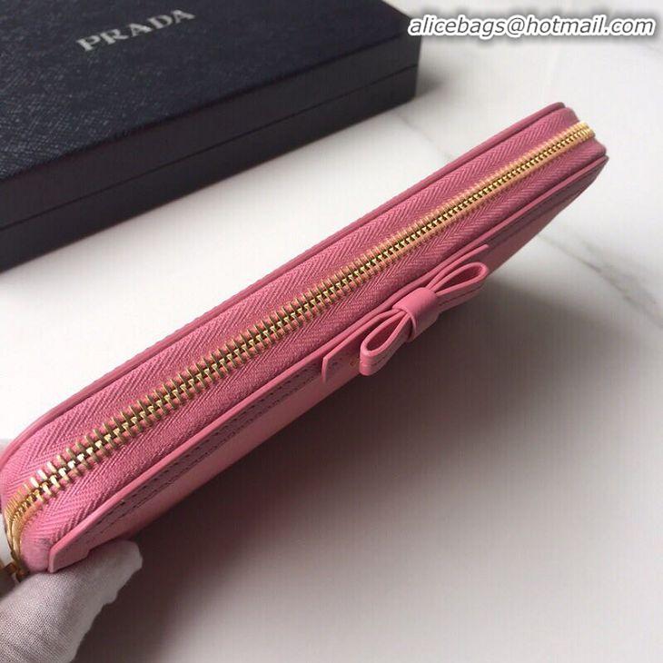 Unique Imitation Prada Leather Large Zippy Wallets 1ML506 pink