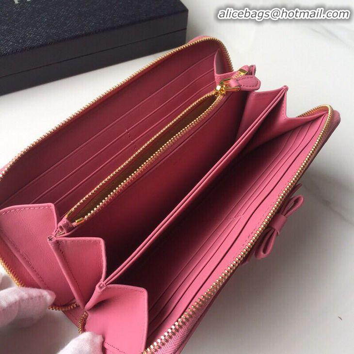 Unique Imitation Prada Leather Large Zippy Wallets 1ML506 pink