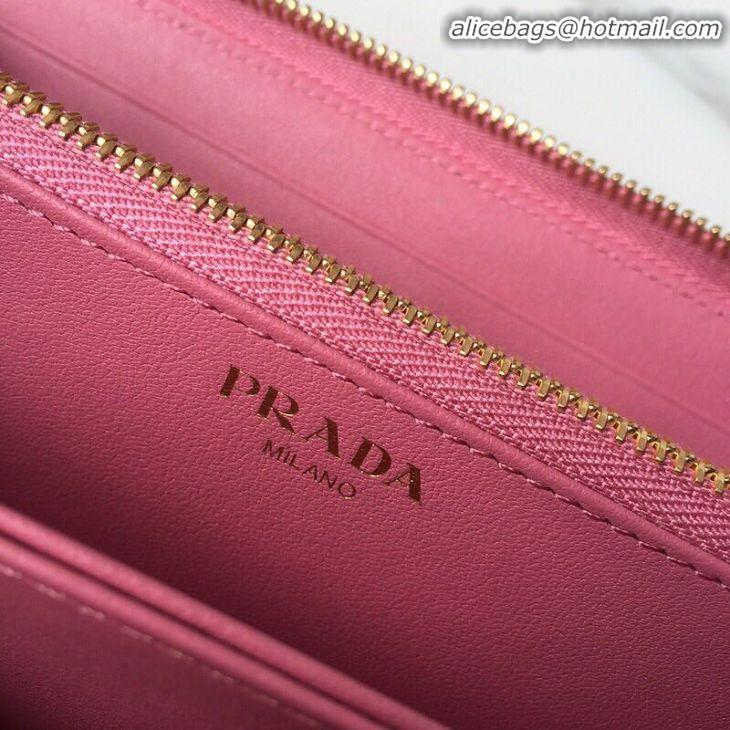 Unique Imitation Prada Leather Large Zippy Wallets 1ML506 pink