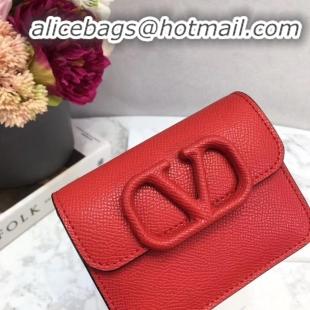 Classic Hot Cheap VALENTINO Origianl leather Card Holder 062 red