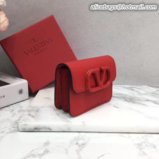 Classic Hot Cheap VALENTINO Origianl leather Card Holder 062 red