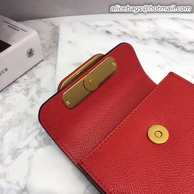 Classic Hot Cheap VALENTINO Origianl leather Card Holder 062 red