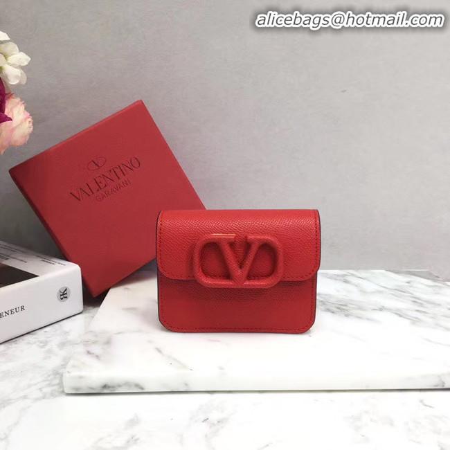 Classic Hot Cheap VALENTINO Origianl leather Card Holder 062 red