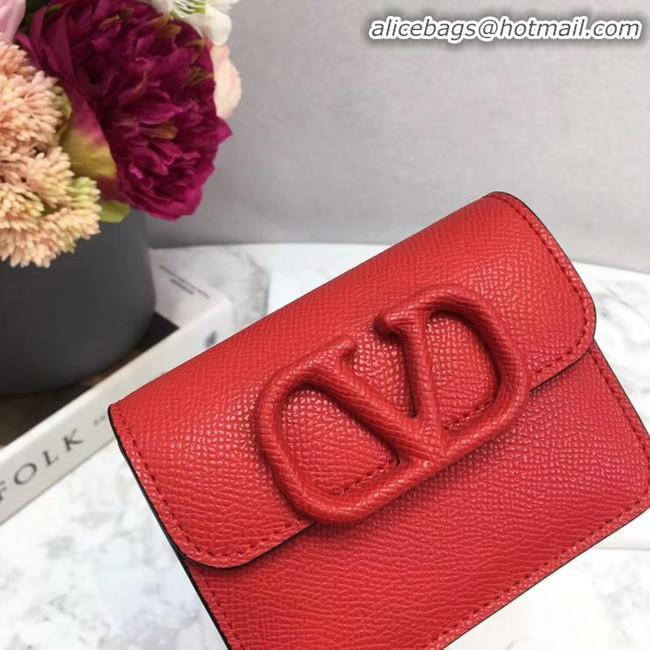 Classic Hot Cheap VALENTINO Origianl leather Card Holder 062 red