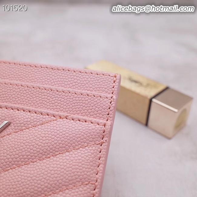 Faux Cheap SAINT LAURENT Monogram leather card holder 88337 Rose Ballerine Silver-Tone Metal