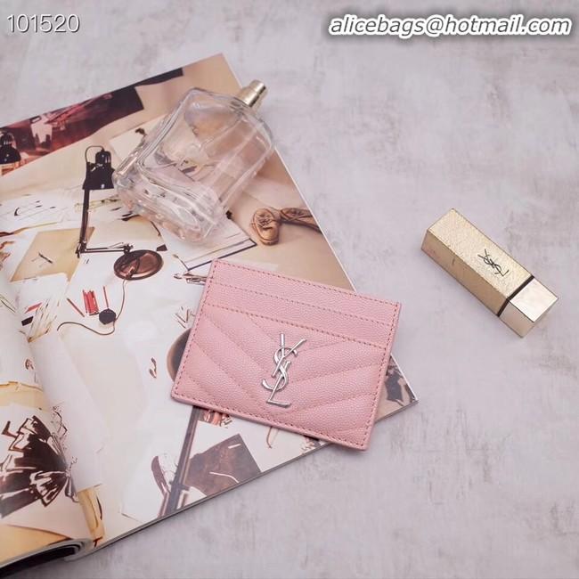 Faux Cheap SAINT LAURENT Monogram leather card holder 88337 Rose Ballerine Silver-Tone Metal