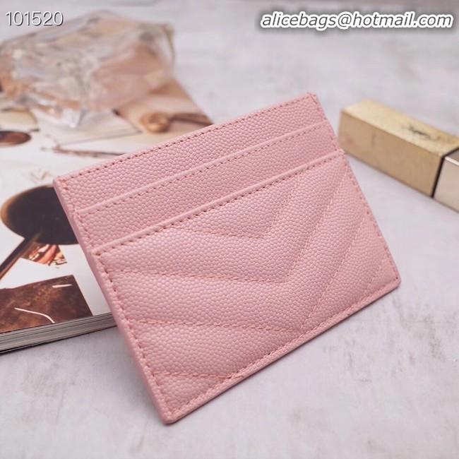 Faux Cheap SAINT LAURENT Monogram leather card holder 88337 Rose Ballerine Silver-Tone Metal