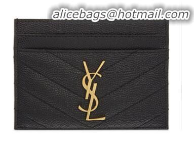 Cheapest SAINT LAURENT Monogram leather card holder 88337 Gold-Tone Metal Black