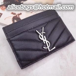 Fashion Discount SAINT LAURENT Monogram leather card holder 88337 black Silver-Tone Metal