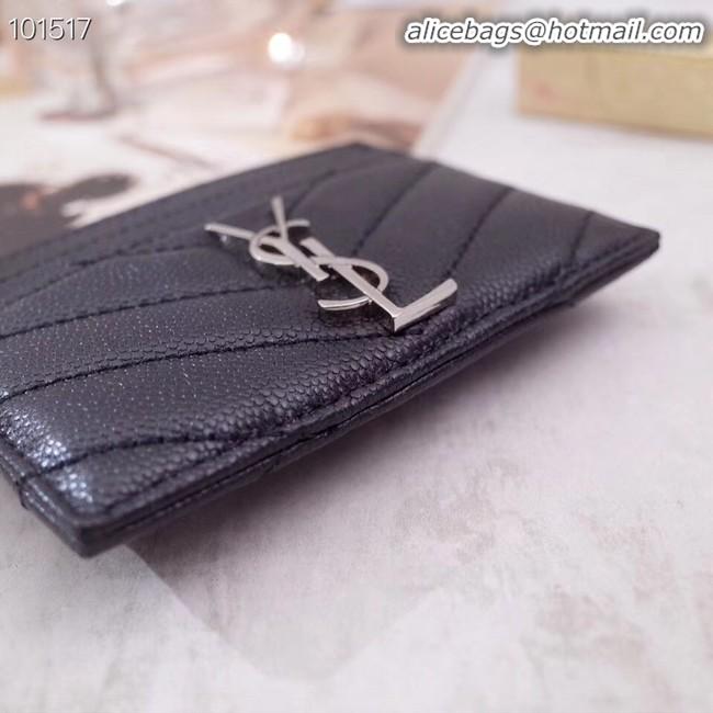 Fashion Discount SAINT LAURENT Monogram leather card holder 88337 black Silver-Tone Metal