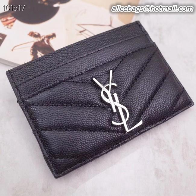 Fashion Discount SAINT LAURENT Monogram leather card holder 88337 black Silver-Tone Metal