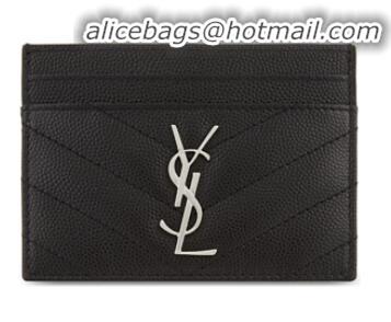 Fashion Discount SAINT LAURENT Monogram leather card holder 88337 black Silver-Tone Metal