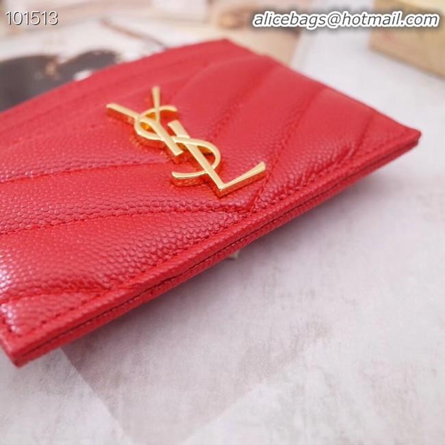 Top Design SAINT LAURENT Monogram leather card holder 88337 Gold-Tone Metal red