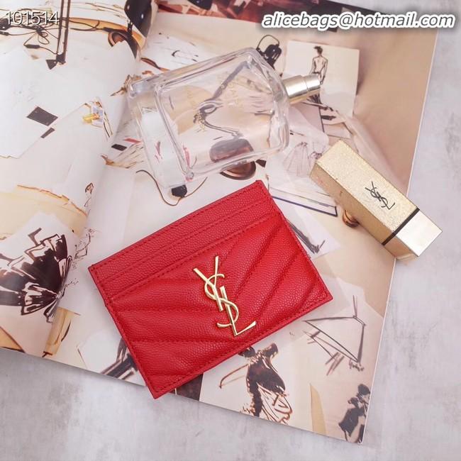 Top Design SAINT LAURENT Monogram leather card holder 88337 Gold-Tone Metal red