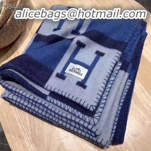 Good Product Hermes Lambswool & Cashmere Shawl & Blanket 71152 Navy