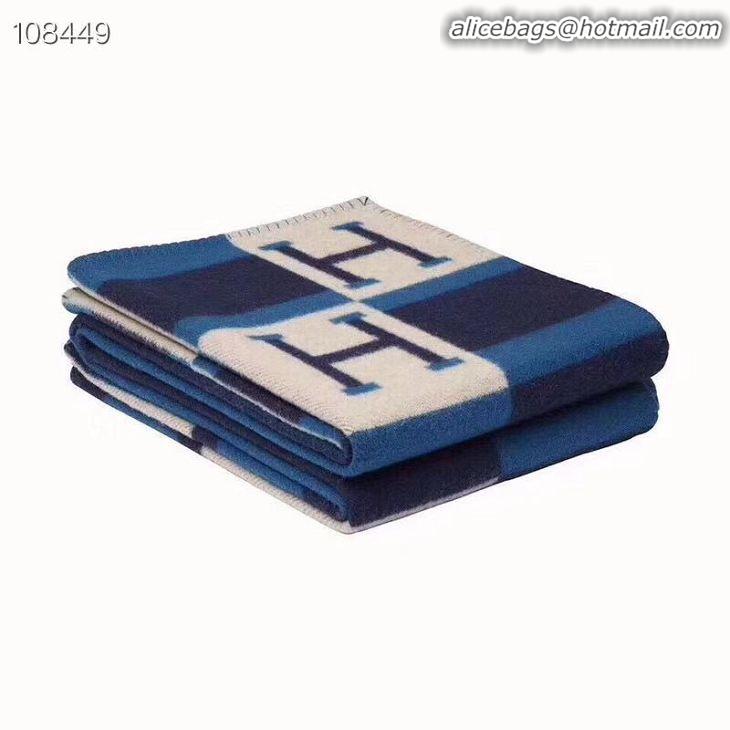 Good Product Hermes Lambswool & Cashmere Shawl & Blanket 71152 Navy