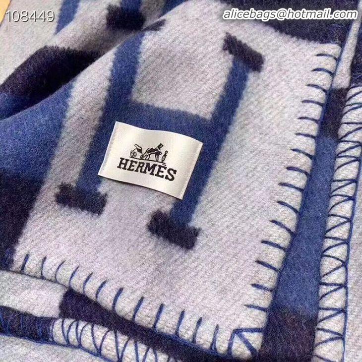 Good Product Hermes Lambswool & Cashmere Shawl & Blanket 71152 Navy