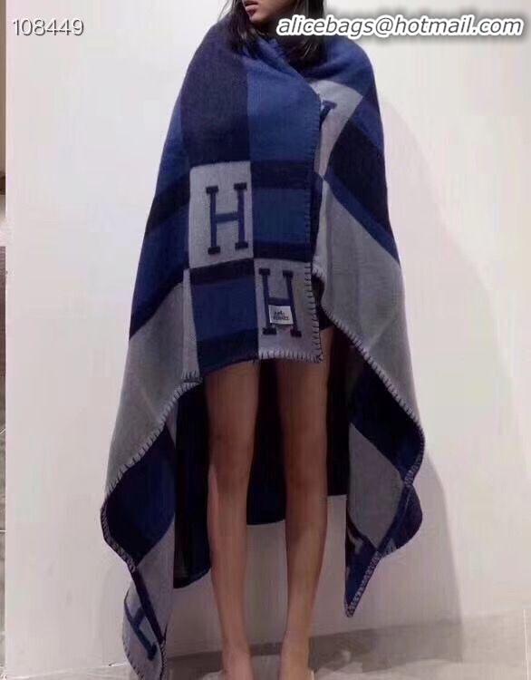 Good Product Hermes Lambswool & Cashmere Shawl & Blanket 71152 Navy