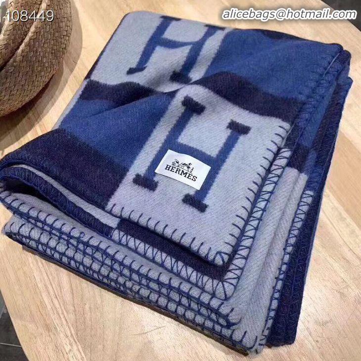 Good Product Hermes Lambswool & Cashmere Shawl & Blanket 71152 Navy