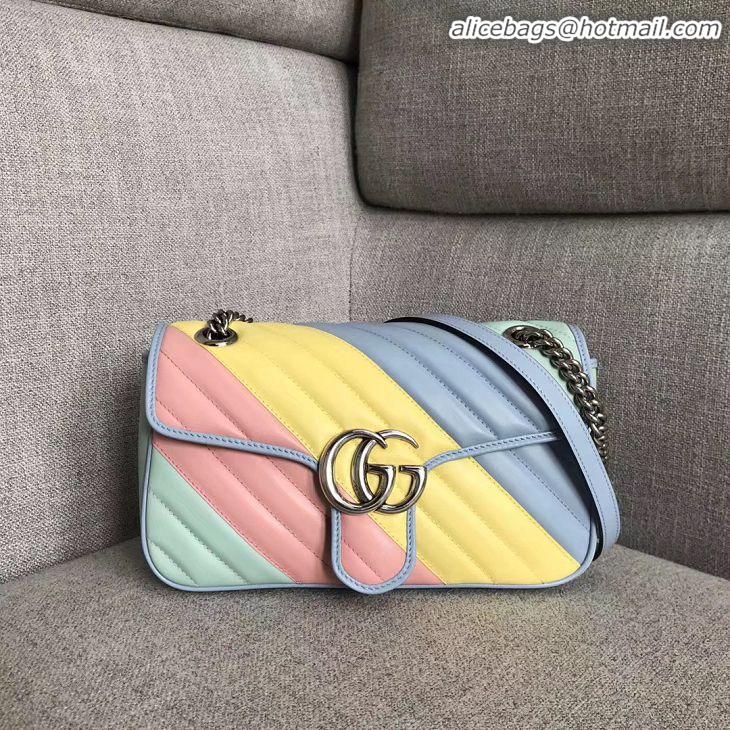 Luxury Classic Gucci GG Marmont small shoulder bag 443497 green&pink&yellow&blue