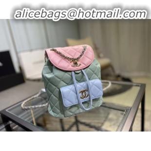 Top Quality Chanel backpack Grained Calfskin & Gold-Tone Metal AS1371 blue&pink&green