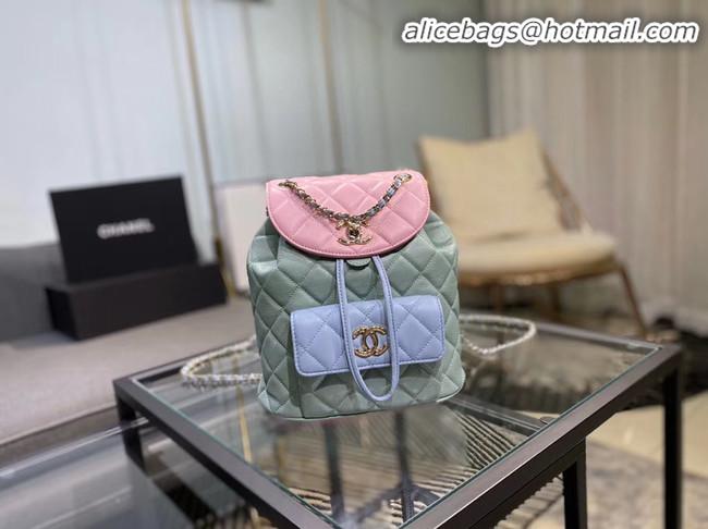 Top Quality Chanel backpack Grained Calfskin & Gold-Tone Metal AS1371 blue&pink&green