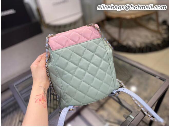 Top Quality Chanel backpack Grained Calfskin & Gold-Tone Metal AS1371 blue&pink&green