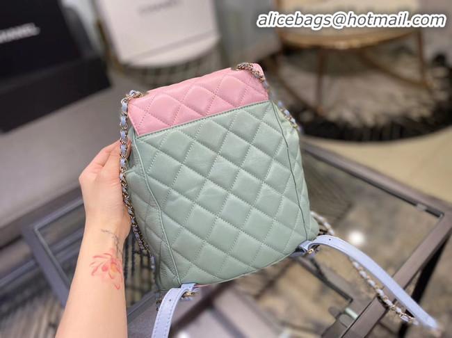 Top Quality Chanel backpack Grained Calfskin & Gold-Tone Metal AS1371 blue&pink&green