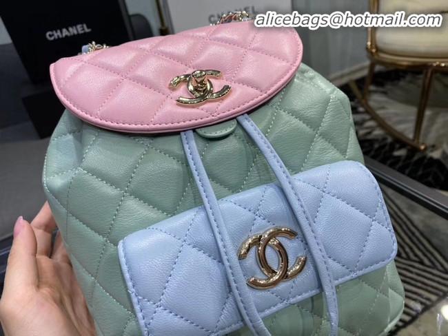 Top Quality Chanel backpack Grained Calfskin & Gold-Tone Metal AS1371 blue&pink&green