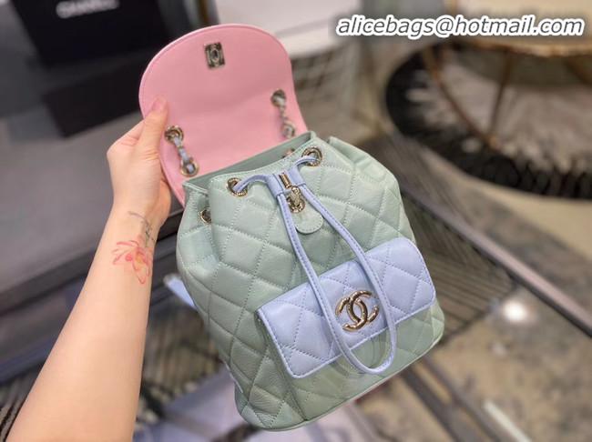 Top Quality Chanel backpack Grained Calfskin & Gold-Tone Metal AS1371 blue&pink&green